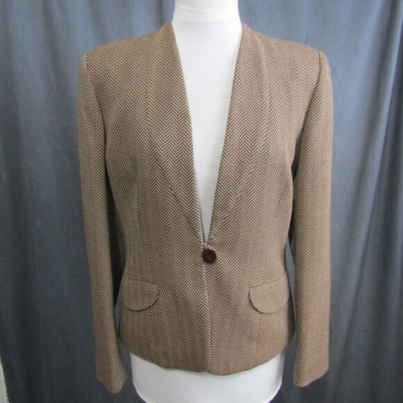 Vintage Giorgio Armani Le Collezioni Jacket Women 8 Brown Wool Herringbone Italy - Picture 10 of 10